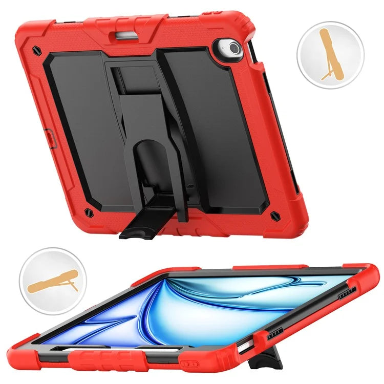 For iPad Air 13 (2024) Case PC+Silicone Kickstand Pen Slot Tablet Cover with Shoulder Strap