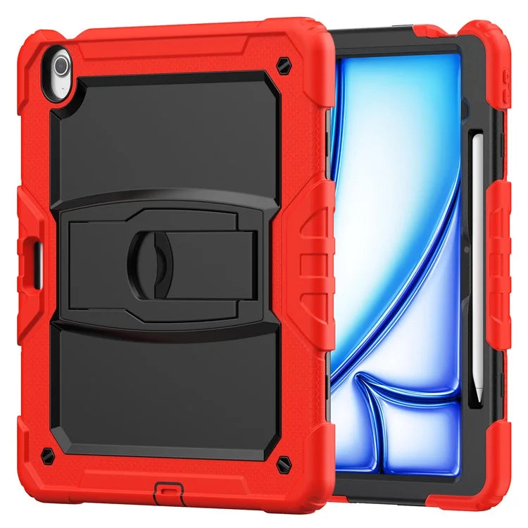 For iPad Air 13 (2024) Case PC+Silicone Kickstand Pen Slot Tablet Cover with Shoulder Strap