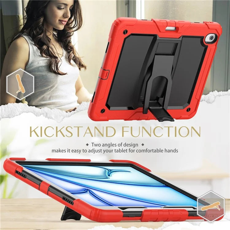 For iPad Air 13 (2024) Case PC+Silicone Kickstand Pen Slot Tablet Cover with Shoulder Strap