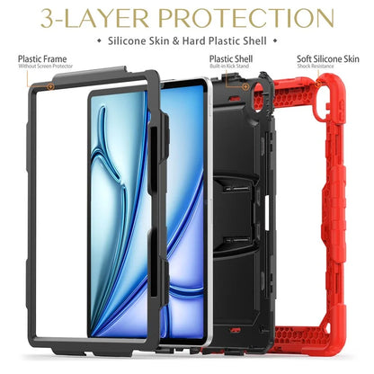 For iPad Air 13 (2024) Case PC+Silicone Kickstand Pen Slot Tablet Cover with Shoulder Strap