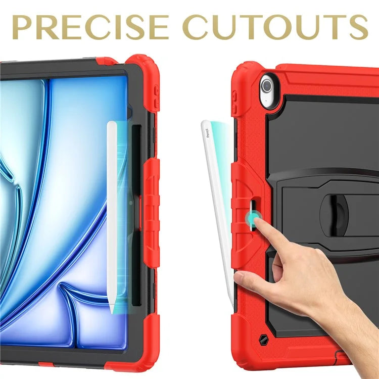 For iPad Air 13 (2024) Case PC+Silicone Kickstand Pen Slot Tablet Cover with Shoulder Strap