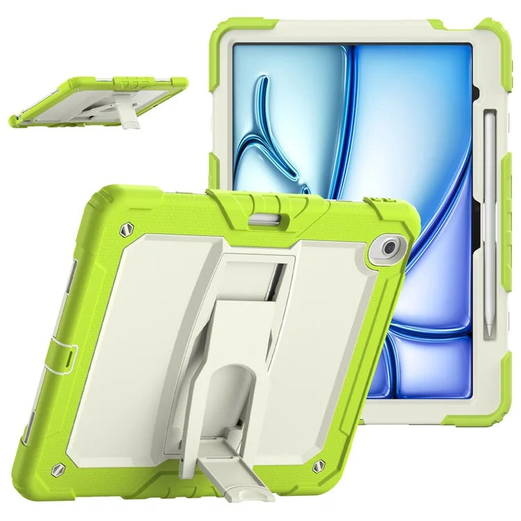 For iPad Air 13 (2024) Case PC+Silicone Kickstand Pen Slot Tablet Cover with Shoulder Strap