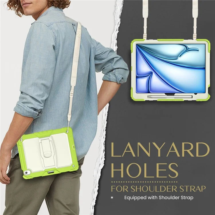 For iPad Air 13 (2024) Case PC+Silicone Kickstand Pen Slot Tablet Cover with Shoulder Strap