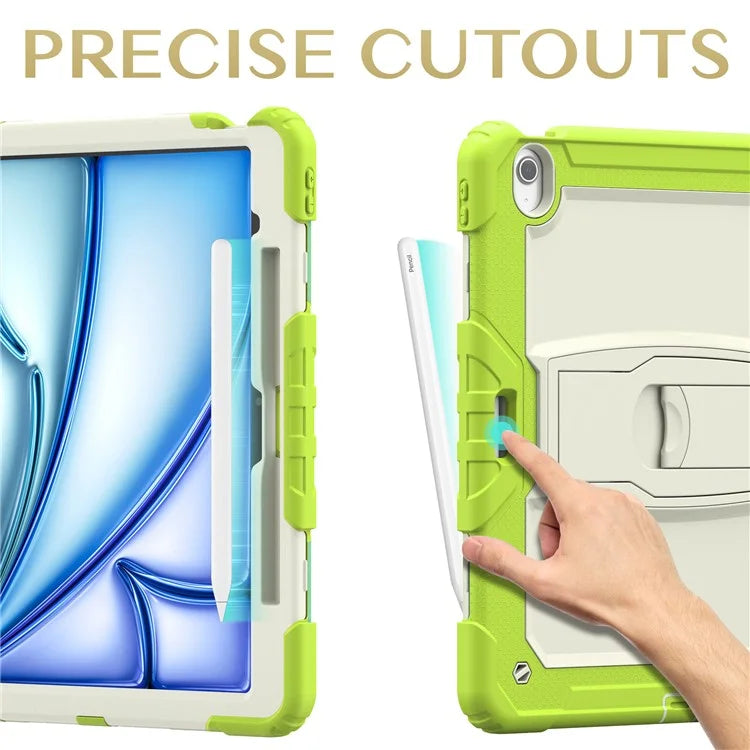 For iPad Air 13 (2024) Case PC+Silicone Kickstand Pen Slot Tablet Cover with Shoulder Strap