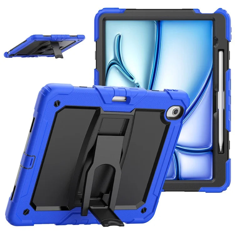 For iPad Air 13 (2024) Case PC+Silicone Kickstand Pen Slot Tablet Cover with Shoulder Strap
