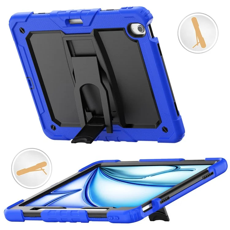 For iPad Air 13 (2024) Case PC+Silicone Kickstand Pen Slot Tablet Cover with Shoulder Strap