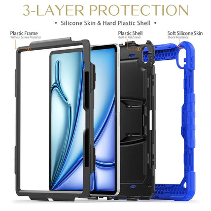For iPad Air 13 (2024) Case PC+Silicone Kickstand Pen Slot Tablet Cover with Shoulder Strap