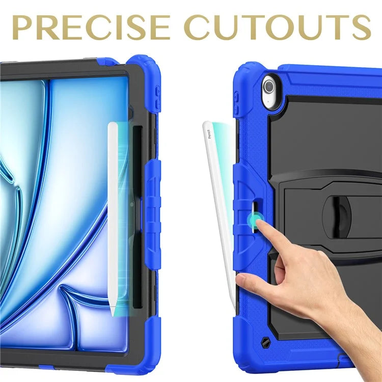 For iPad Air 13 (2024) Case PC+Silicone Kickstand Pen Slot Tablet Cover with Shoulder Strap