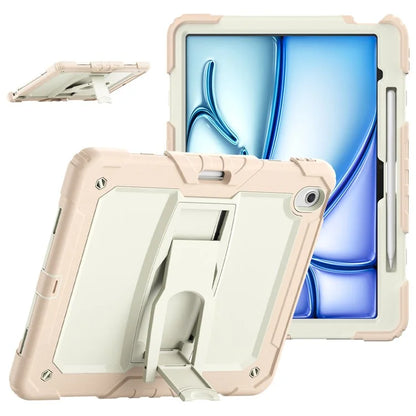 For iPad Air 13 (2024) Case PC+Silicone Kickstand Pen Slot Tablet Cover with Shoulder Strap