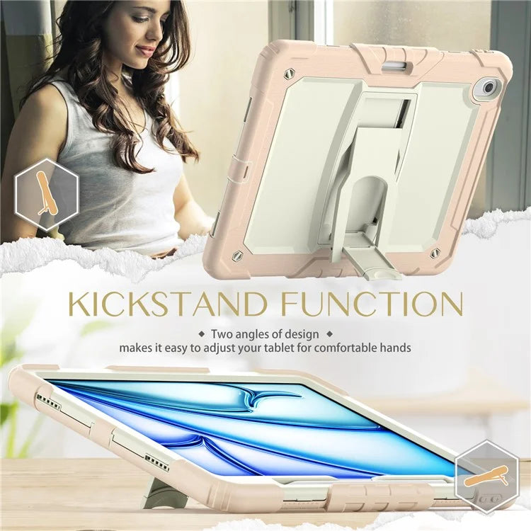 For iPad Air 13 (2024) Case PC+Silicone Kickstand Pen Slot Tablet Cover with Shoulder Strap