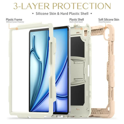 For iPad Air 13 (2024) Case PC+Silicone Kickstand Pen Slot Tablet Cover with Shoulder Strap