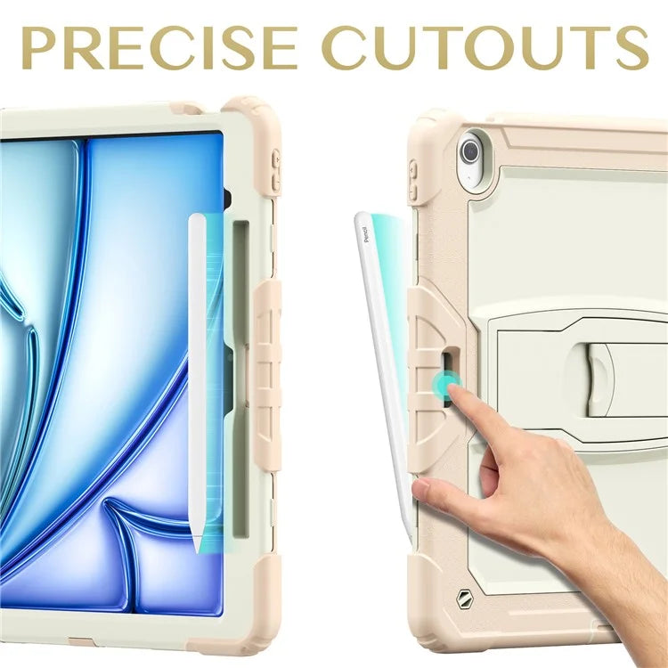 For iPad Air 13 (2024) Case PC+Silicone Kickstand Pen Slot Tablet Cover with Shoulder Strap