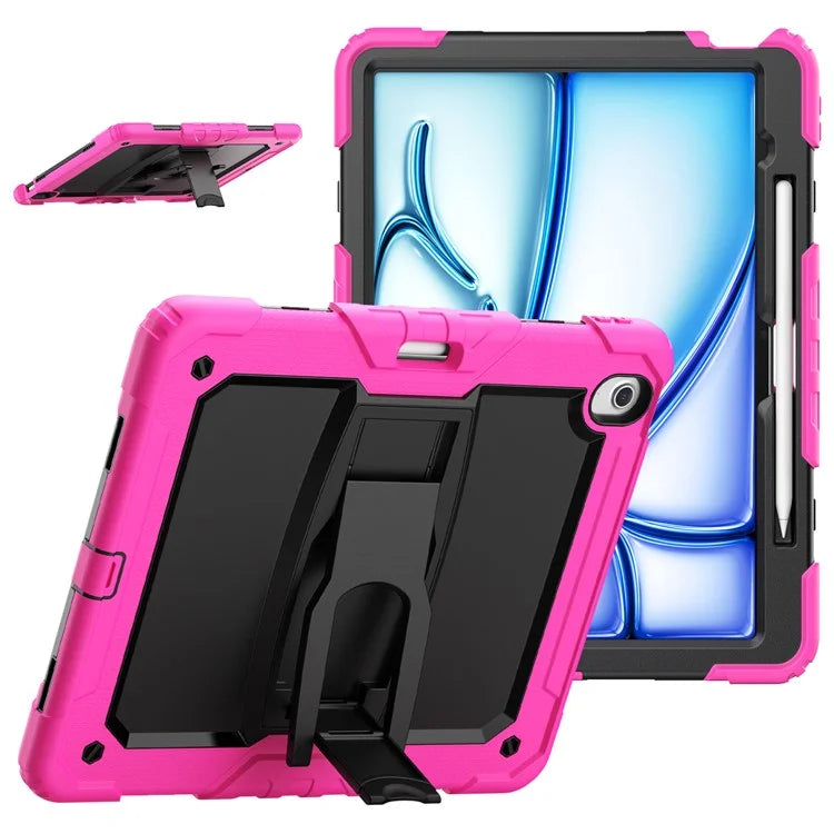 For iPad Air 13 (2024) Case PC+Silicone Kickstand Pen Slot Tablet Cover with Shoulder Strap