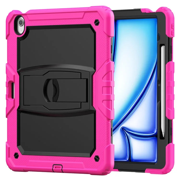 For iPad Air 13 (2024) Case PC+Silicone Kickstand Pen Slot Tablet Cover with Shoulder Strap