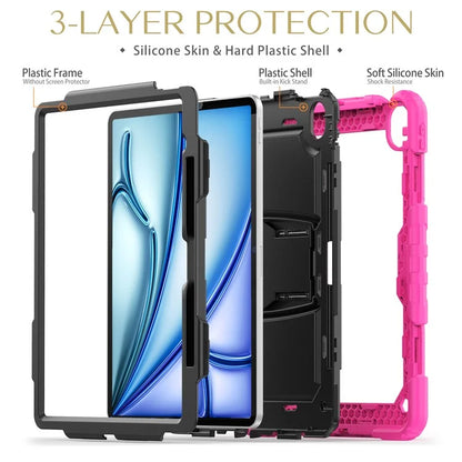 For iPad Air 13 (2024) Case PC+Silicone Kickstand Pen Slot Tablet Cover with Shoulder Strap