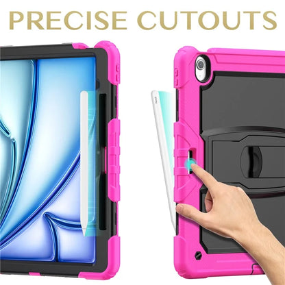 For iPad Air 13 (2024) Case PC+Silicone Kickstand Pen Slot Tablet Cover with Shoulder Strap