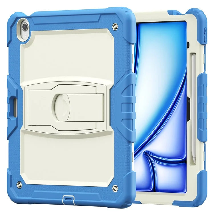 For iPad Air 13 (2024) Case PC+Silicone Kickstand Pen Slot Tablet Cover with Shoulder Strap