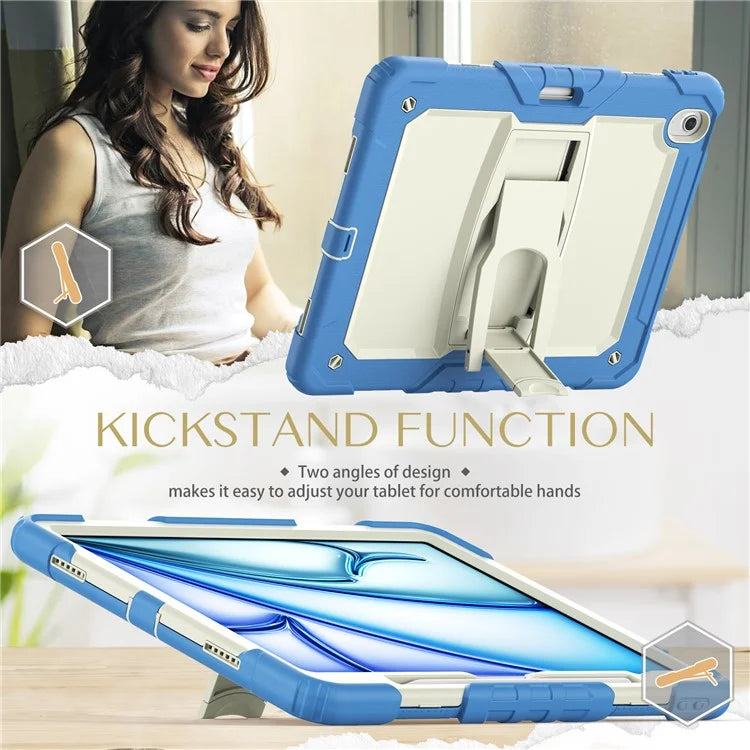 For iPad Air 13 (2024) Case PC+Silicone Kickstand Pen Slot Tablet Cover with Shoulder Strap