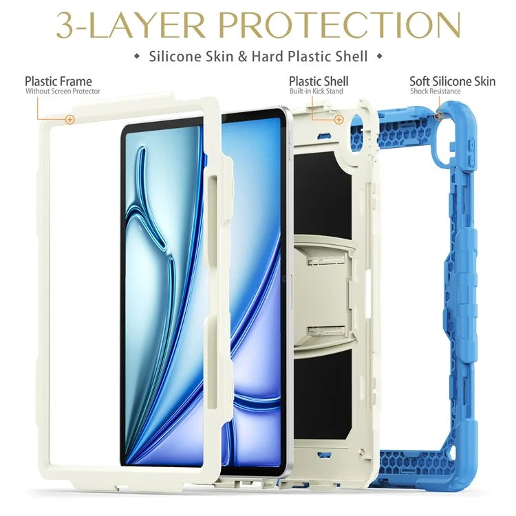 For iPad Air 13 (2024) Case PC+Silicone Kickstand Pen Slot Tablet Cover with Shoulder Strap
