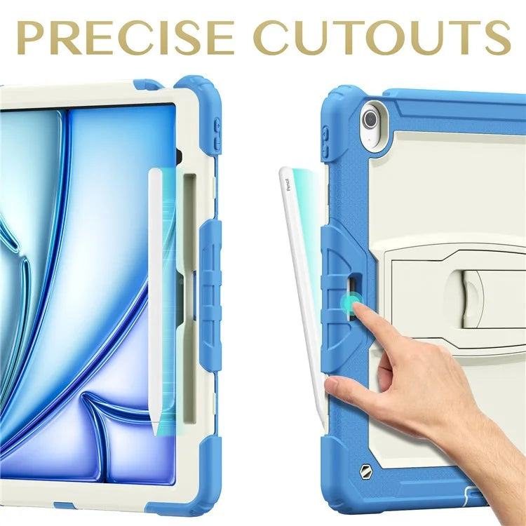 For iPad Air 13 (2024) Case PC+Silicone Kickstand Pen Slot Tablet Cover with Shoulder Strap