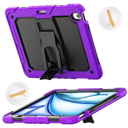 For iPad Air 13 (2024) Case PC+Silicone Kickstand Pen Slot Tablet Cover with Shoulder Strap