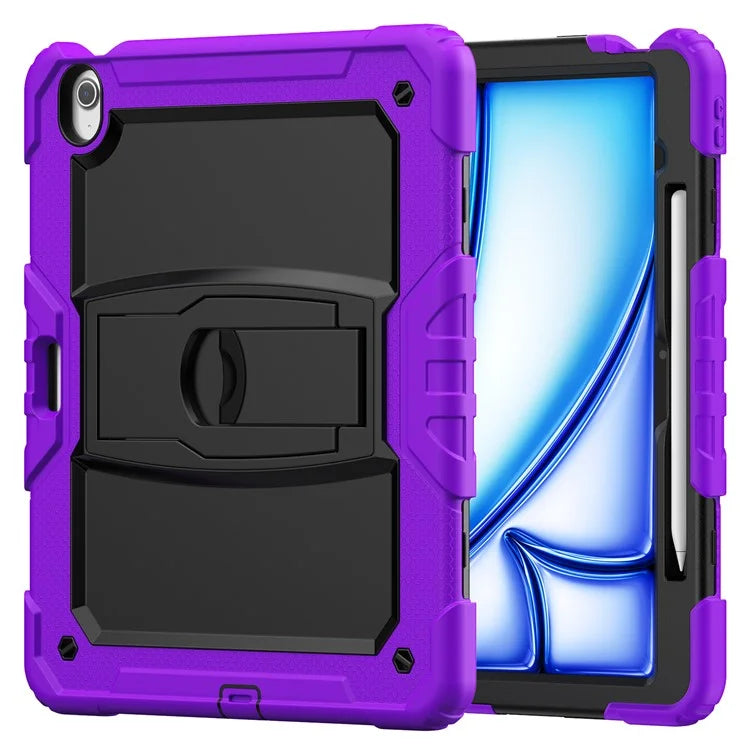 For iPad Air 13 (2024) Case PC+Silicone Kickstand Pen Slot Tablet Cover with Shoulder Strap