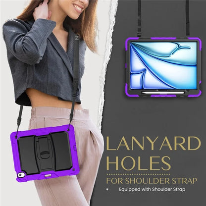 For iPad Air 13 (2024) Case PC+Silicone Kickstand Pen Slot Tablet Cover with Shoulder Strap