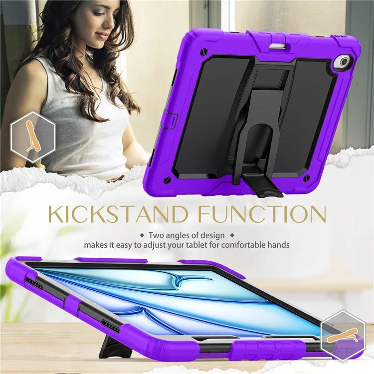For iPad Air 13 (2024) Case PC+Silicone Kickstand Pen Slot Tablet Cover with Shoulder Strap