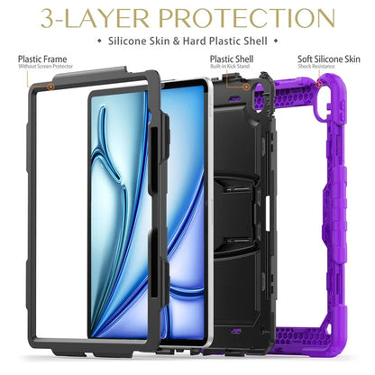 For iPad Air 13 (2024) Case PC+Silicone Kickstand Pen Slot Tablet Cover with Shoulder Strap