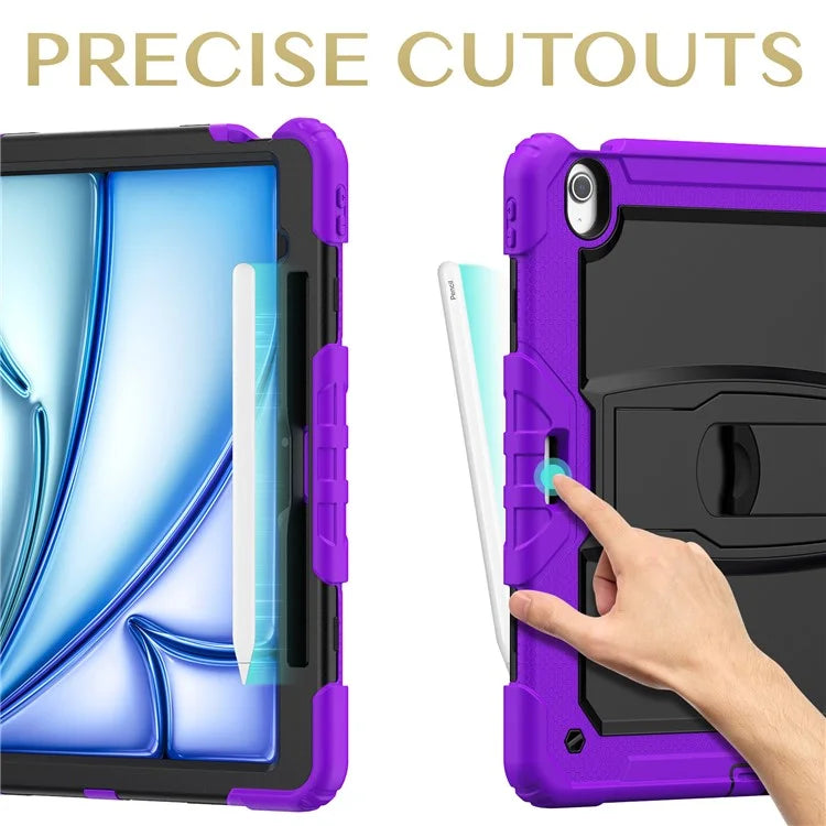 For iPad Air 13 (2024) Case PC+Silicone Kickstand Pen Slot Tablet Cover with Shoulder Strap
