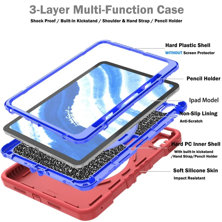X-Shaped Series for iPad Air 11 (2024) Case Kickstand PC+Silicone Tablet Cover with Shoulder Strap