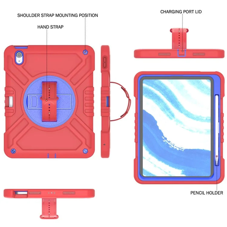 X-Shaped Series for iPad Air 11 (2024) Case Kickstand PC+Silicone Tablet Cover with Shoulder Strap
