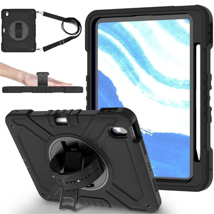 X-Shaped Series for iPad Air 11 (2024) Case Kickstand PC+Silicone Tablet Cover with Shoulder Strap