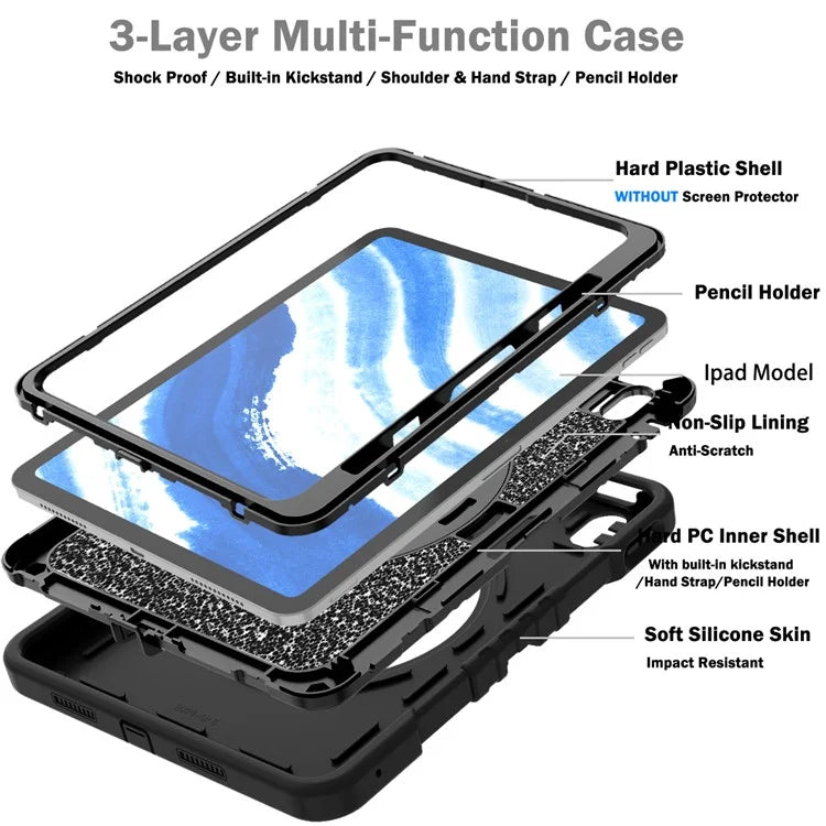 X-Shaped Series for iPad Air 11 (2024) Case Kickstand PC+Silicone Tablet Cover with Shoulder Strap
