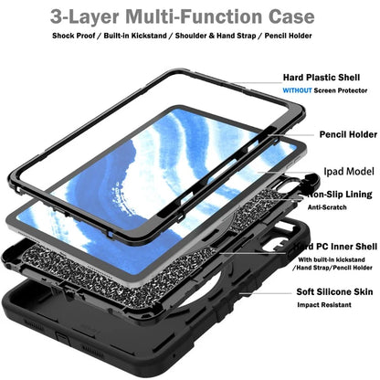 X-Shaped Series for iPad Air 11 (2024) Case Kickstand PC+Silicone Tablet Cover with Shoulder Strap