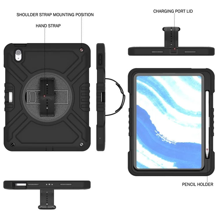 X-Shaped Series for iPad Air 11 (2024) Case Kickstand PC+Silicone Tablet Cover with Shoulder Strap