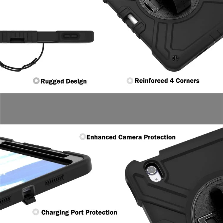 X-Shaped Series for iPad Air 11 (2024) Case Kickstand PC+Silicone Tablet Cover with Shoulder Strap