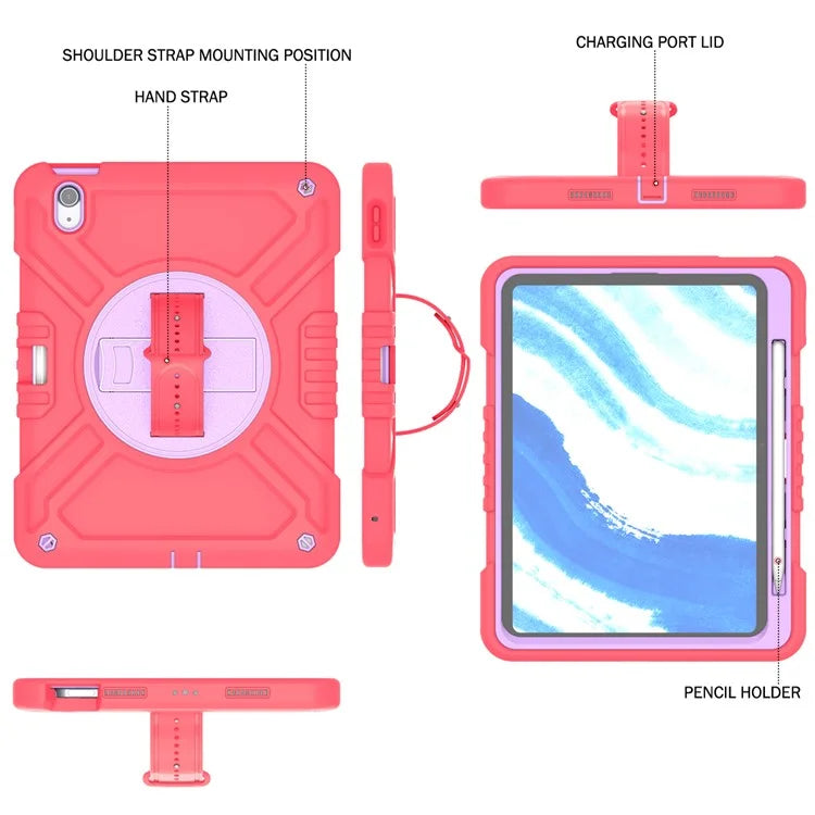 X-Shaped Series for iPad Air 11 (2024) Case Kickstand PC+Silicone Tablet Cover with Shoulder Strap