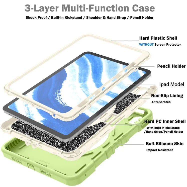 X-Shaped Series for iPad Air 11 (2024) Case Kickstand PC+Silicone Tablet Cover with Shoulder Strap