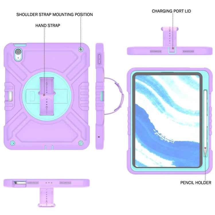 X-Shaped Series for iPad Air 11 (2024) Case Kickstand PC+Silicone Tablet Cover with Shoulder Strap
