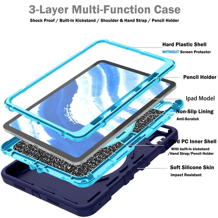 X-Shaped Series for iPad Air 11 (2024) Case Kickstand PC+Silicone Tablet Cover with Shoulder Strap