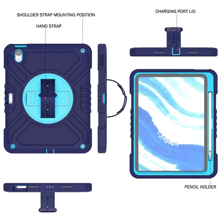 X-Shaped Series for iPad Air 11 (2024) Case Kickstand PC+Silicone Tablet Cover with Shoulder Strap