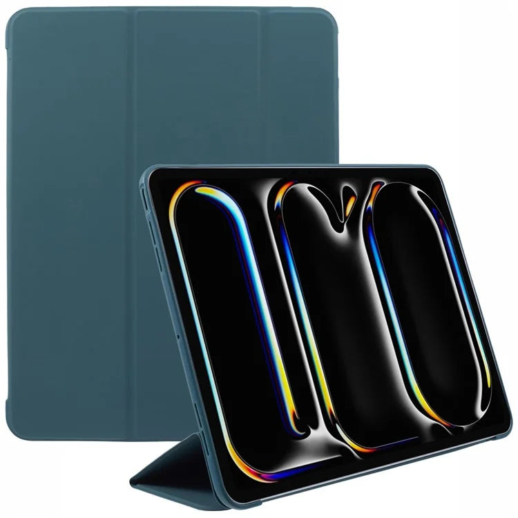 For iPad Pro 11 (2024) Case Leather + Honeycomb TPU Tablet Cover Tri-Fold Standish Green
