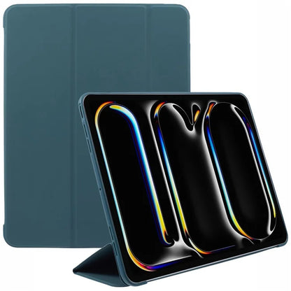 For iPad Pro 11 (2024) Case Leather + Honeycomb TPU Tablet Cover Tri-Fold Standish Green