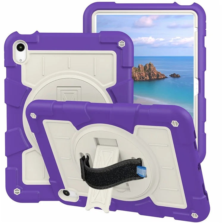 For iPad Air 11 (2024) Kickstand Case Rotating Hand Strap PC+TPU Tablet Cover with Shoulder Strap