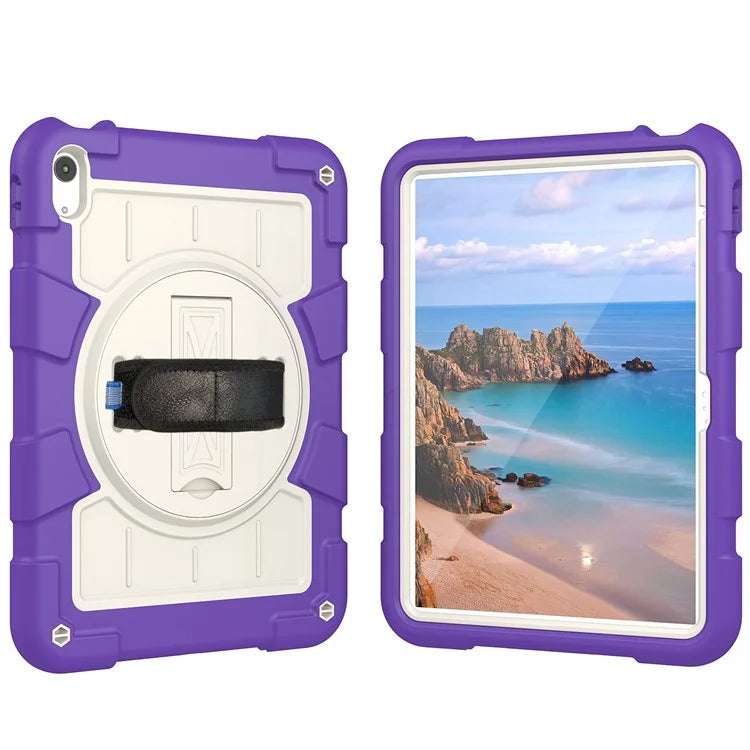 For iPad Air 11 (2024) Kickstand Case Rotating Hand Strap PC+TPU Tablet Cover with Shoulder Strap