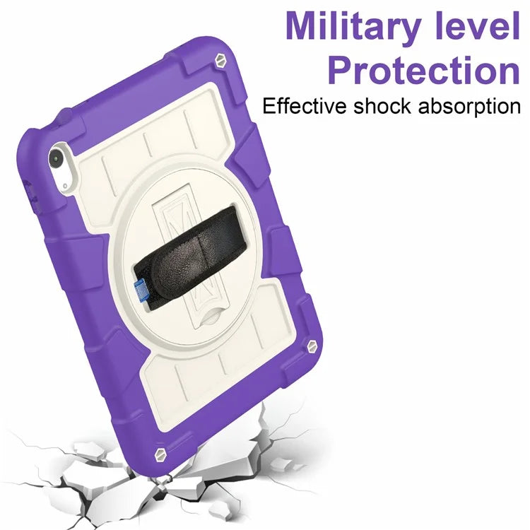 For iPad Air 11 (2024) Kickstand Case Rotating Hand Strap PC+TPU Tablet Cover with Shoulder Strap