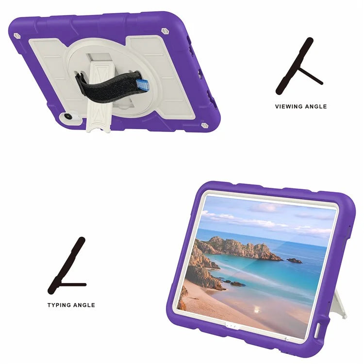 For iPad Air 11 (2024) Kickstand Case Rotating Hand Strap PC+TPU Tablet Cover with Shoulder Strap
