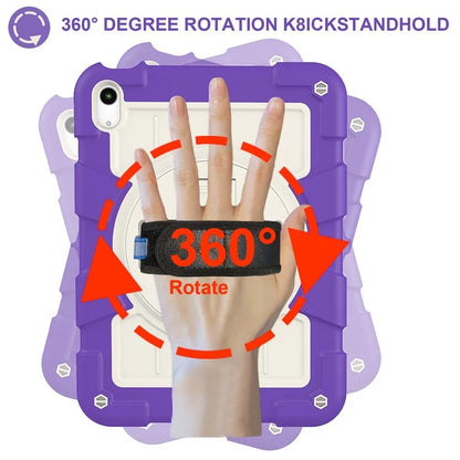 For iPad Air 11 (2024) Kickstand Case Rotating Hand Strap PC+TPU Tablet Cover with Shoulder Strap