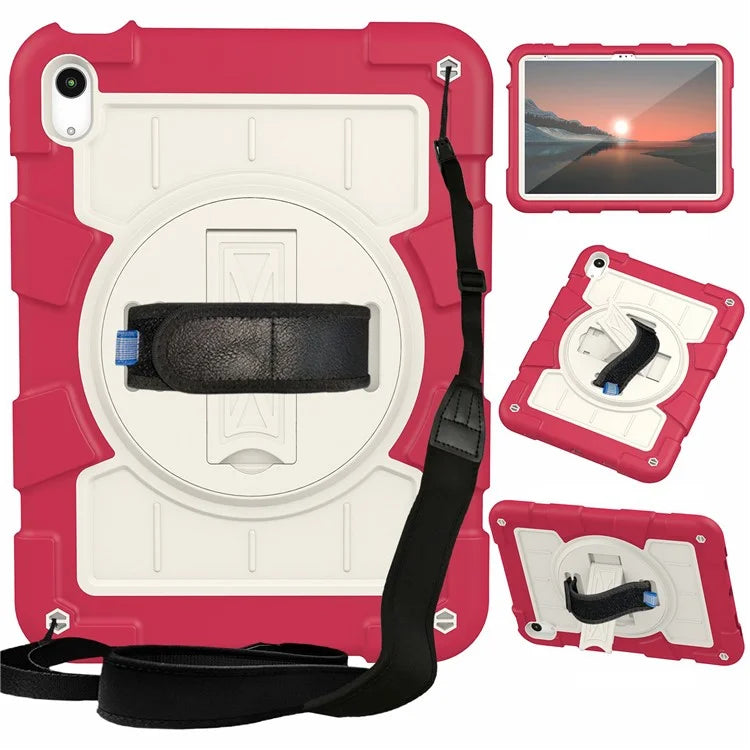 For iPad Air 11 (2024) Kickstand Case Rotating Hand Strap PC+TPU Tablet Cover with Shoulder Strap